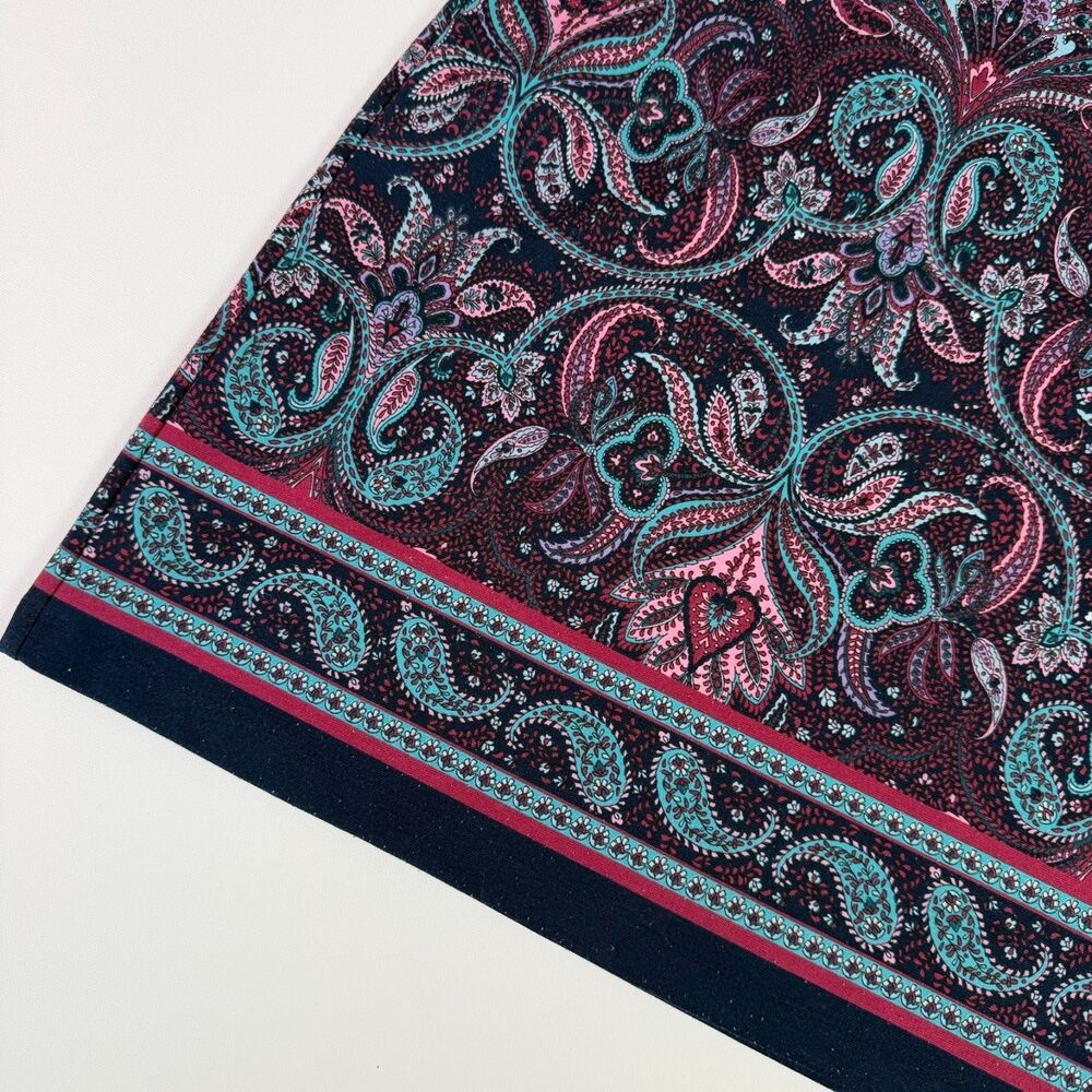 Talbots Navy Paisley A-Line Skirt with Teal and Pink Accents